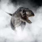 Tyrannosaurus Rex dinosaur dossier on smoke background